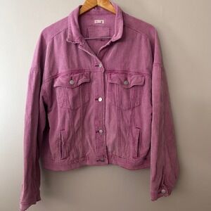 POL Womens Large Pink Corduroy Oversized Trucker Jacket Button Up
